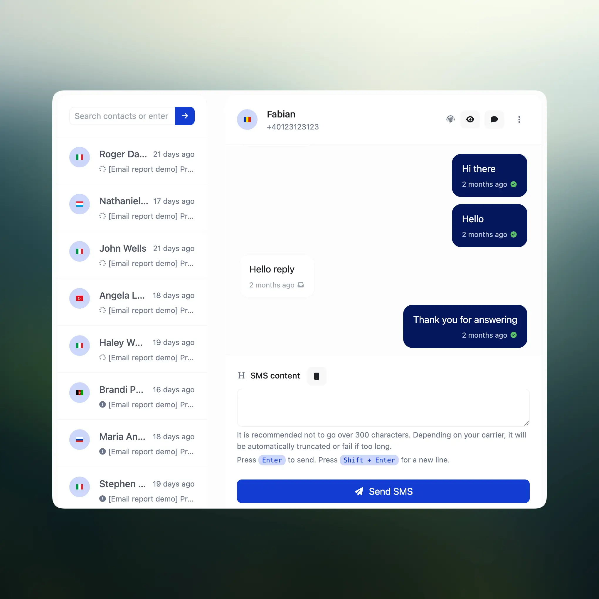 66text showing the SMS inbox chat feature